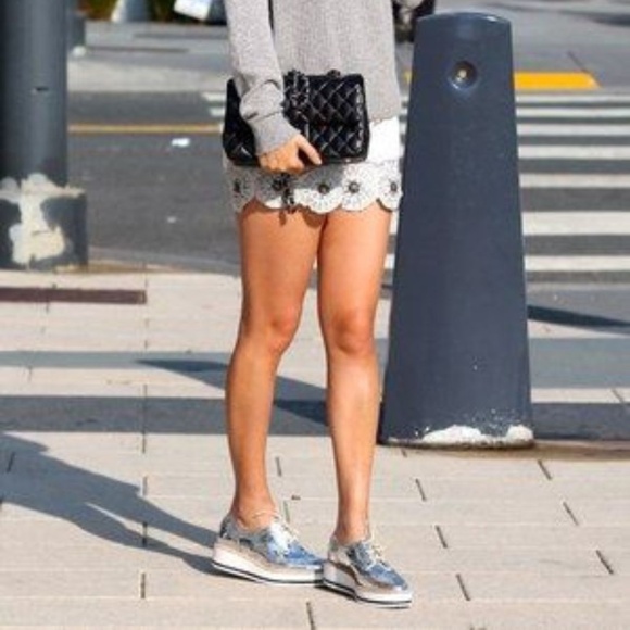 Zara Size 9 Metallic Silver Platform Oxford Brogues - Stunning Mirror Finish - Picture 2 of 11